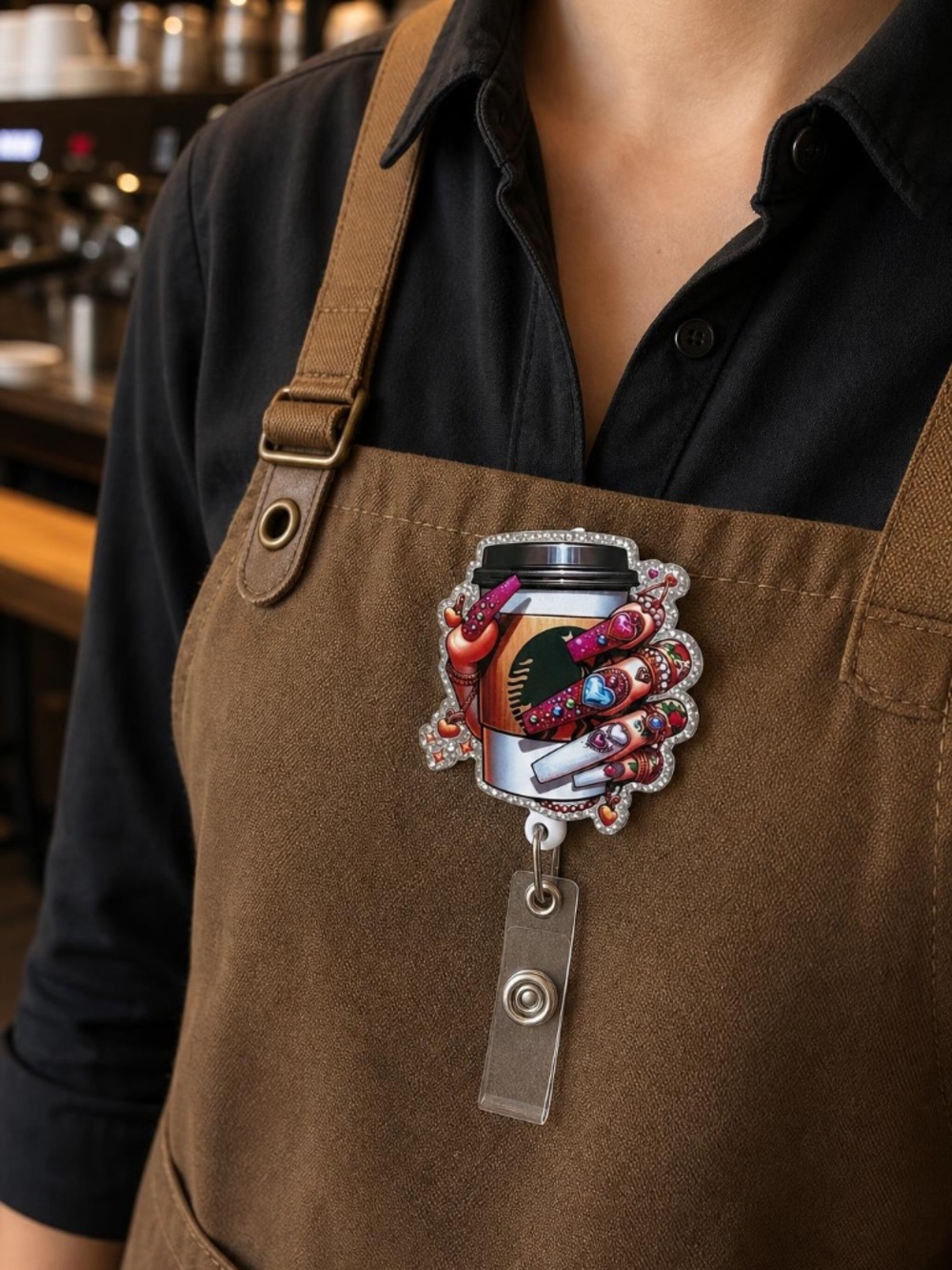 Handmade Coffee Fancy Nails Badge Reel